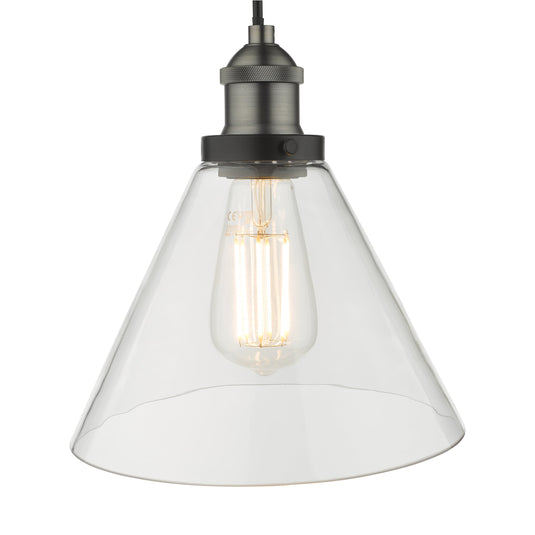 Dar Lighting RAY0138 Ray 1 Light Single Pendant Antique Nickel Clear Glass - 35332