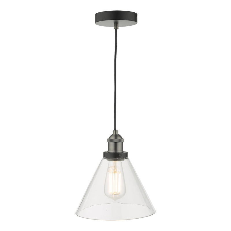 Load image into Gallery viewer, Dar Lighting RAY0138 Ray 1 Light Single Pendant Antique Nickel Clear Glass - 35332
