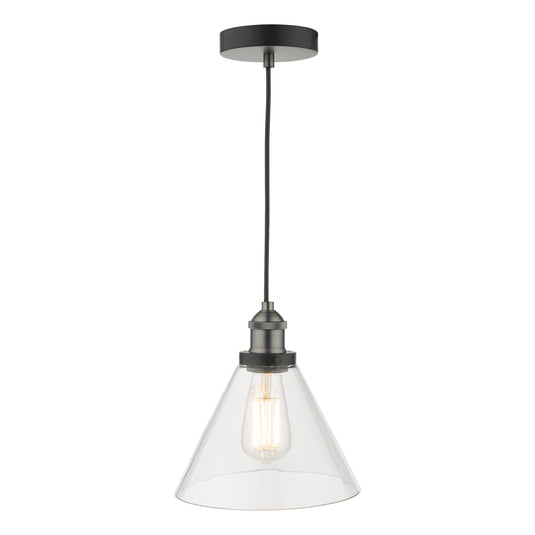 Dar Lighting RAY0138 Ray 1 Light Single Pendant Antique Nickel Clear Glass - 35332