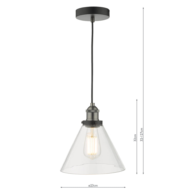 Load image into Gallery viewer, Dar Lighting RAY0138 Ray 1 Light Single Pendant Antique Nickel Clear Glass - 35332

