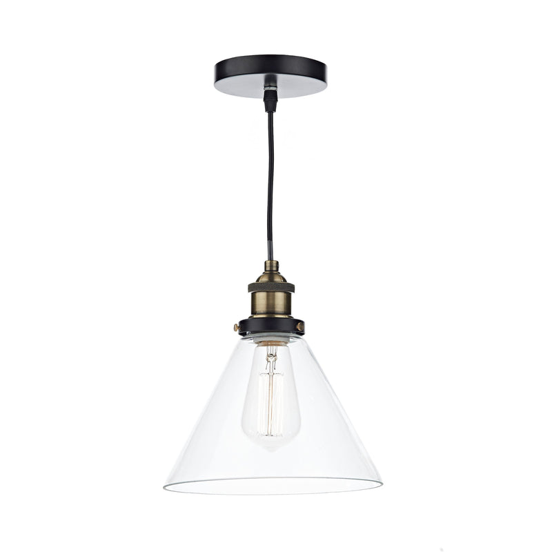 Load image into Gallery viewer, Dar Lighting RAY0175 Ray 1 Light Pendant Antique Brass Clear - 20029
