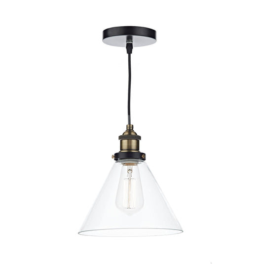Dar Lighting RAY0175 Ray 1 Light Pendant Antique Brass Clear - 20029