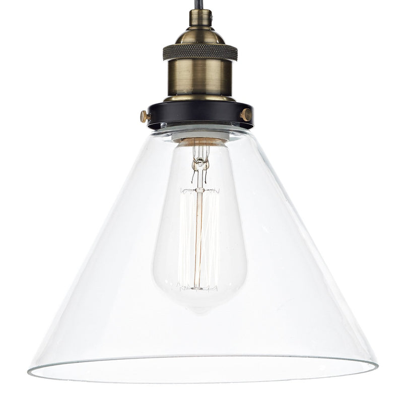 Load image into Gallery viewer, Dar Lighting RAY0175 Ray 1 Light Pendant Antique Brass Clear - 20029
