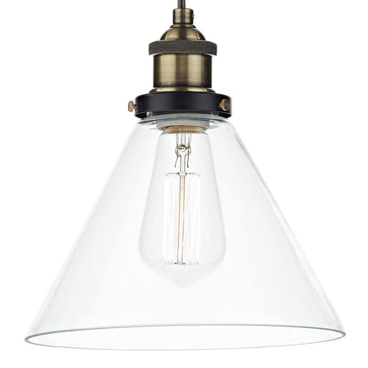Dar Lighting RAY0175 Ray 1 Light Pendant Antique Brass Clear - 20029