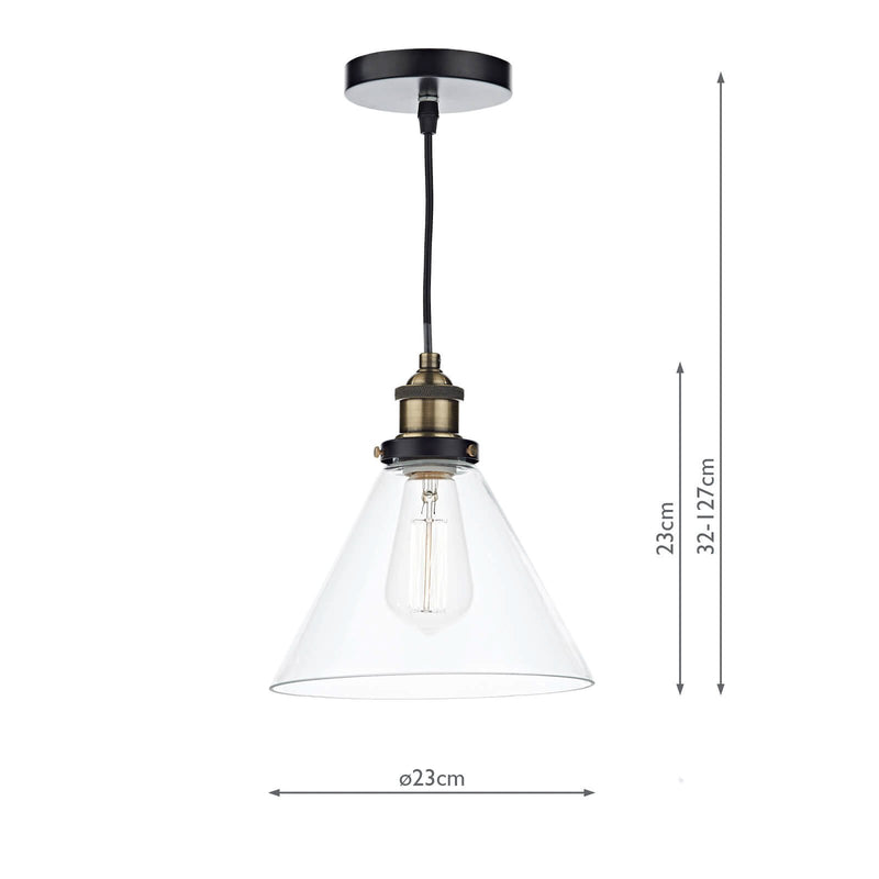 Load image into Gallery viewer, Dar Lighting RAY0175 Ray 1 Light Pendant Antique Brass Clear - 20029
