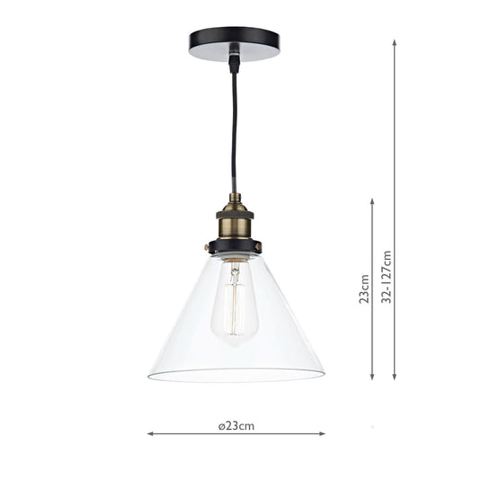 Dar Lighting RAY0175 Ray 1 Light Pendant Antique Brass Clear - 20029
