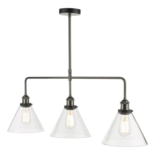 Dar Lighting RAY0338 Ray 3 Light Bar Pendant Antique Nickel Clear Glass - 35333