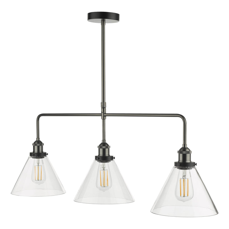 Load image into Gallery viewer, Dar Lighting RAY0338 Ray 3 Light Bar Pendant Antique Nickel Clear Glass - 35333

