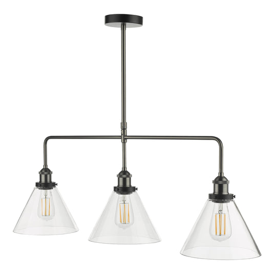 Dar Lighting RAY0338 Ray 3 Light Bar Pendant Antique Nickel Clear Glass - 35333