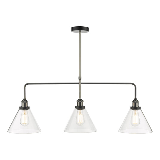 Dar Lighting RAY0338 Ray 3 Light Bar Pendant Antique Nickel Clear Glass - 35333