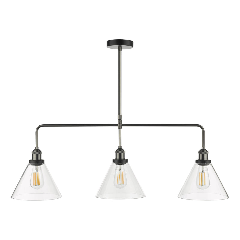 Load image into Gallery viewer, Dar Lighting RAY0338 Ray 3 Light Bar Pendant Antique Nickel Clear Glass - 35333
