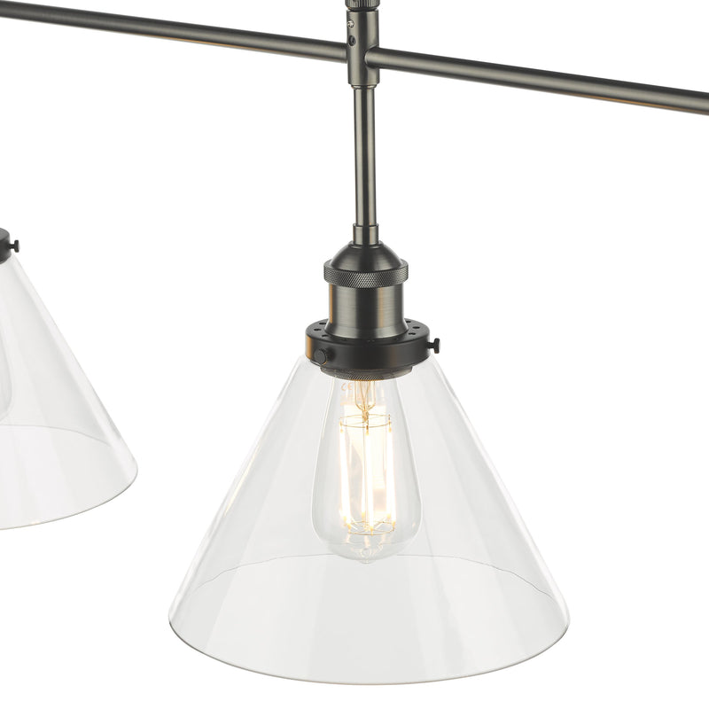 Load image into Gallery viewer, Dar Lighting RAY0338 Ray 3 Light Bar Pendant Antique Nickel Clear Glass - 35333

