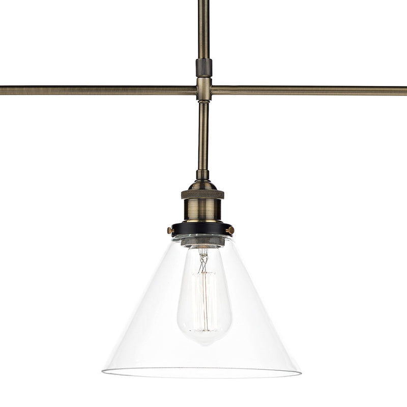 Load image into Gallery viewer, Dar Lighting RAY0375 Ray 3 Light Bar Pendant Antique Brass Clear - 23875
