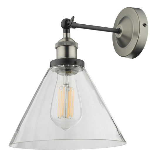 Dar Lighting RAY0738 Ray Single Wall Light Antique Nickel Clear Glass - 35334