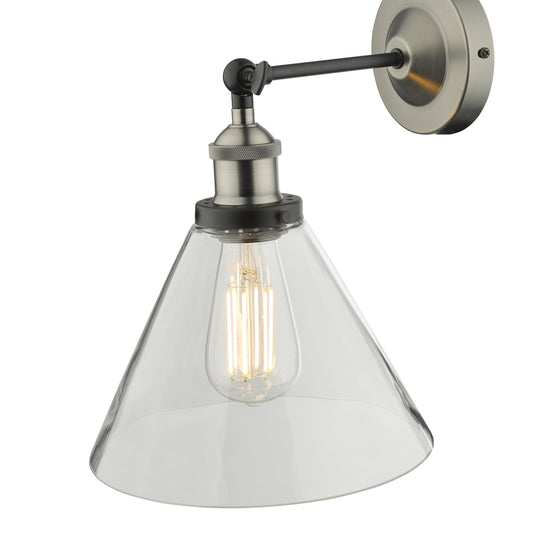 Dar Lighting RAY0738 Ray Single Wall Light Antique Nickel Clear Glass - 35334