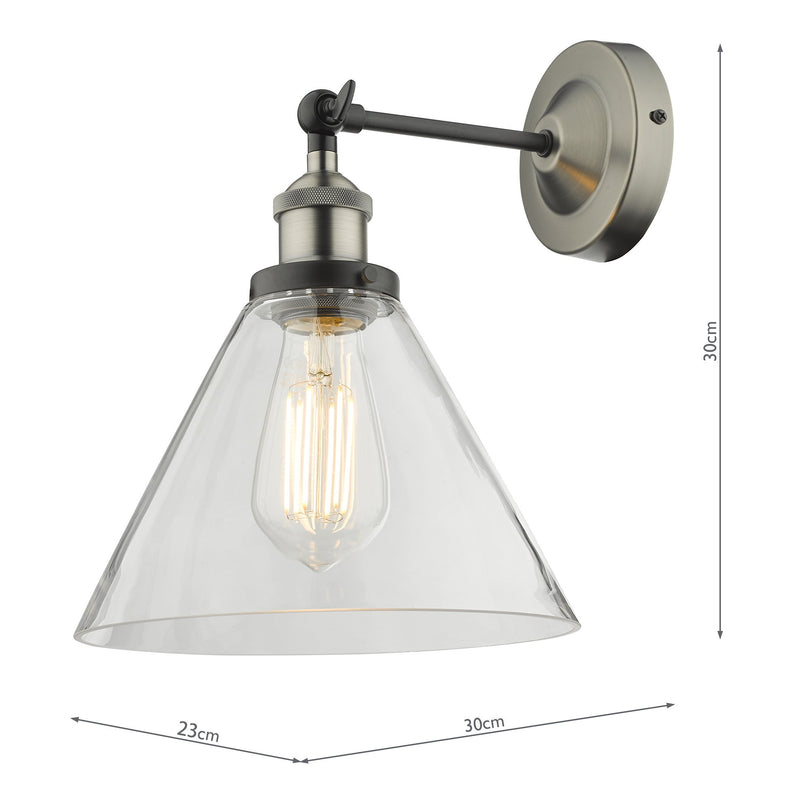 Load image into Gallery viewer, Dar Lighting RAY0738 Ray Single Wall Light Antique Nickel Clear Glass - 35334
