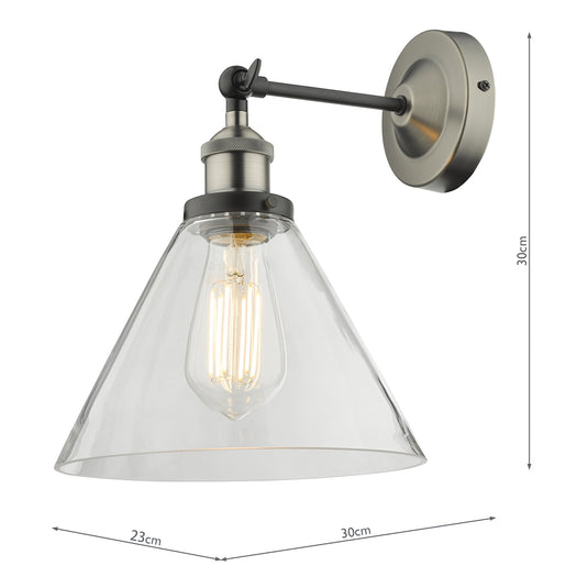 Dar Lighting RAY0738 Ray Single Wall Light Antique Nickel Clear Glass - 35334