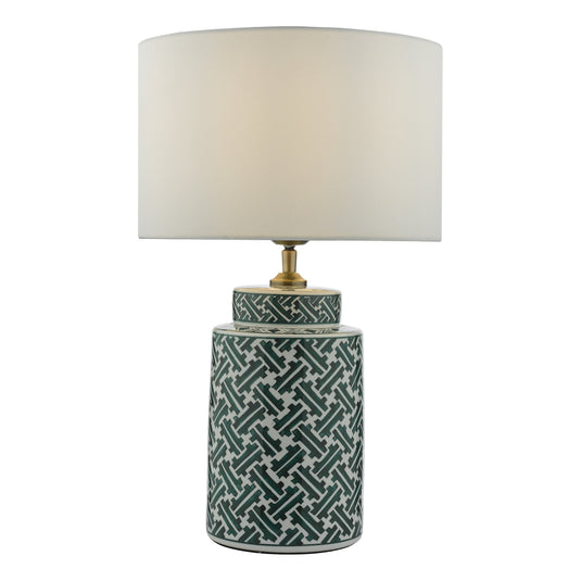 Dar Lighting REE4224 Reese 1 Light Ceramic Table Lamp Green & Blue Print Base Only - 37002