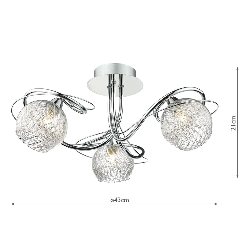 Load image into Gallery viewer, Dar Lighting REH0350 Rehan 3 Light Semi Flush Decorative Glass Polished Chrome Frame - 24817
