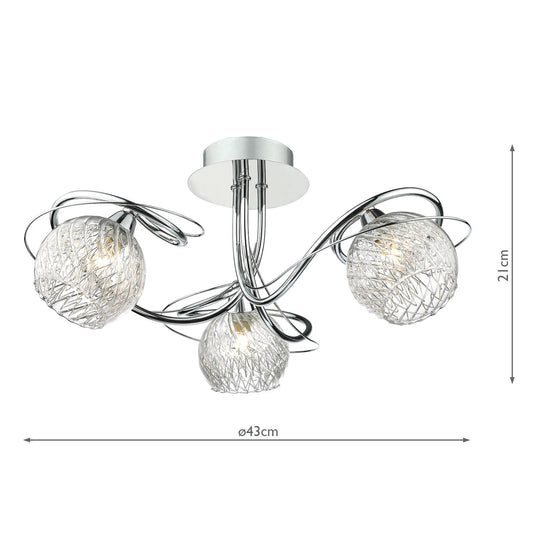 Dar Lighting REH0350 Rehan 3 Light Semi Flush Decorative Glass Polished Chrome Frame - 24817
