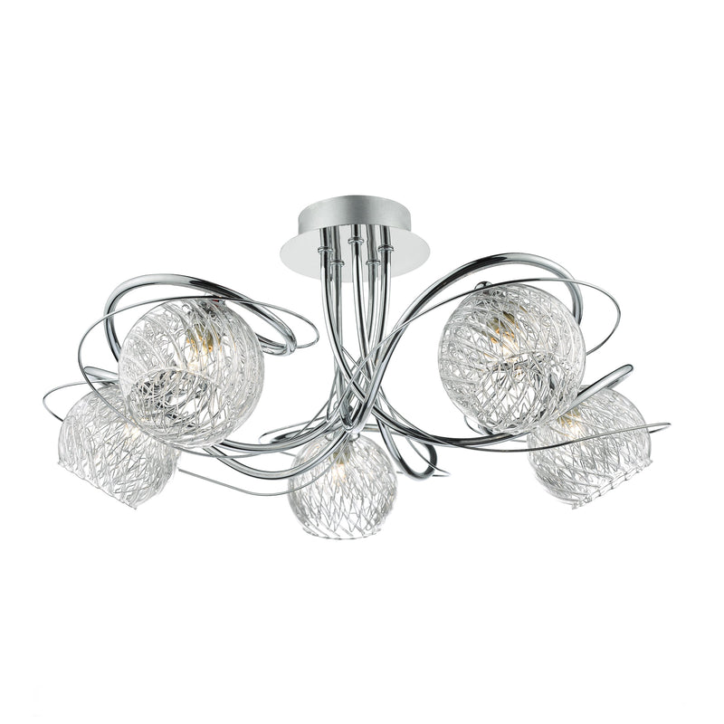 Load image into Gallery viewer, Dar Lighting REH0550 Rehan 5 Light Semi Flush Decorative Glass Polished Chrome Frame - 24818
