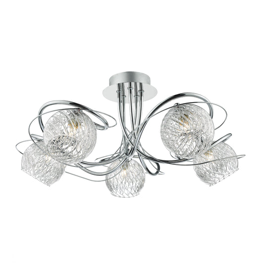 Dar Lighting REH0550 Rehan 5 Light Semi Flush Decorative Glass Polished Chrome Frame - 24818