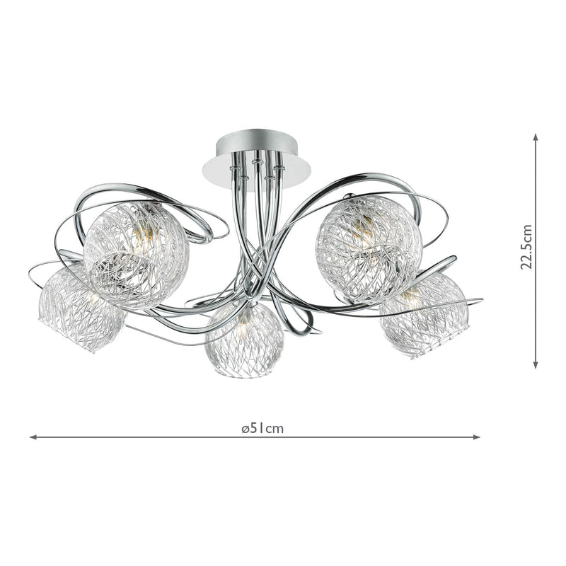 Load image into Gallery viewer, Dar Lighting REH0550 Rehan 5 Light Semi Flush Decorative Glass Polished Chrome Frame - 24818
