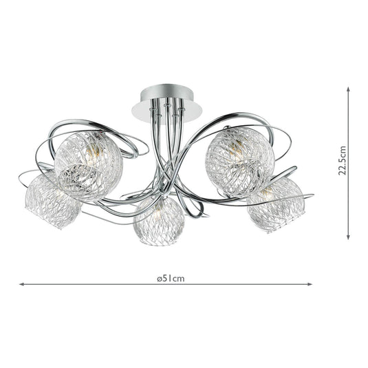 Dar Lighting REH0550 Rehan 5 Light Semi Flush Decorative Glass Polished Chrome Frame - 24818