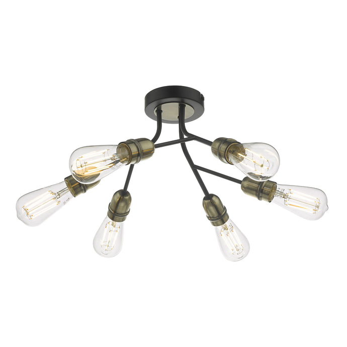 Dar Lighting REM0654 Remy 6 Light Semi Flush Black & Antique Brass - 26940