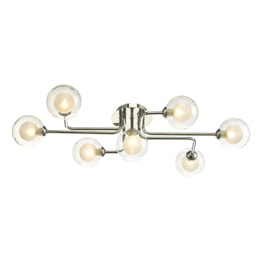 Dar Lighting REY3450-04 Reyna 7 Light Semi Flush Polished Chrome With Clear/Opal Glass - 37184