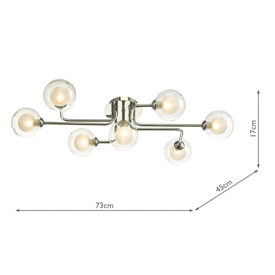Dar Lighting REY3450-04 Reyna 7 Light Semi Flush Polished Chrome With Clear/Opal Glass - 37184