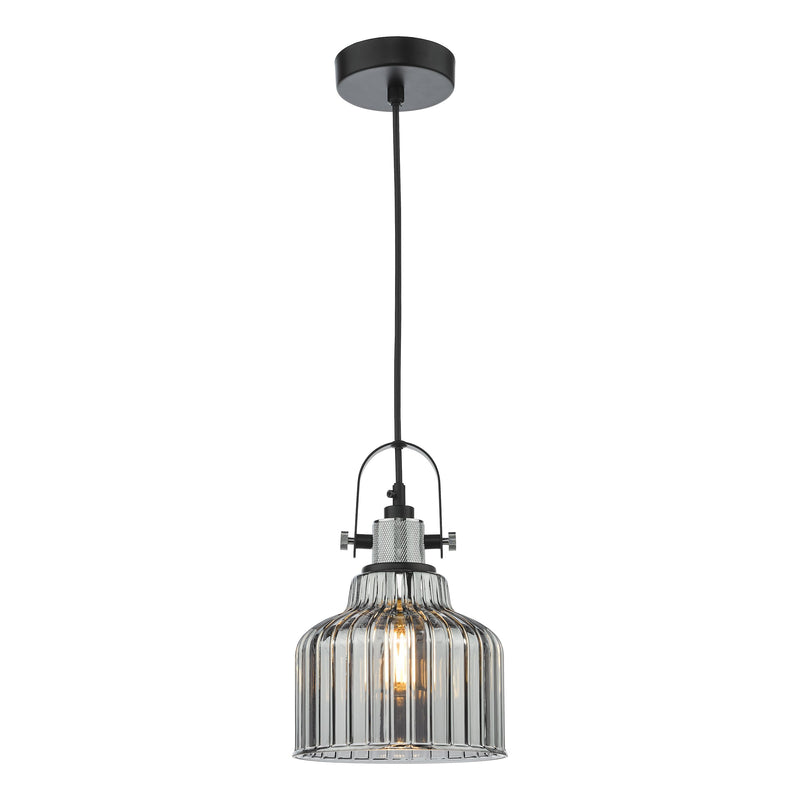 Load image into Gallery viewer, Dar Lighting RHO0110 Rhode Single Pendant Polished Chrome Smoked Glass - 37003
