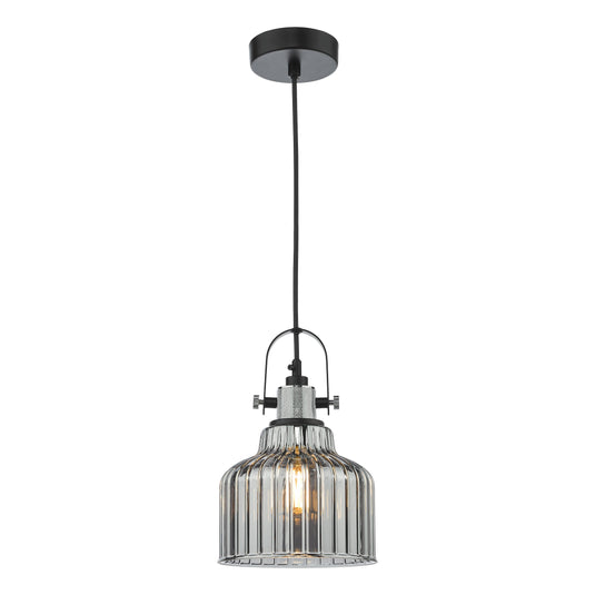 Dar Lighting RHO0110 Rhode Single Pendant Polished Chrome Smoked Glass - 37003