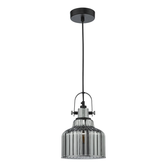 Dar Lighting RHO0110 Rhode Single Pendant Polished Chrome Smoked Glass - 37003