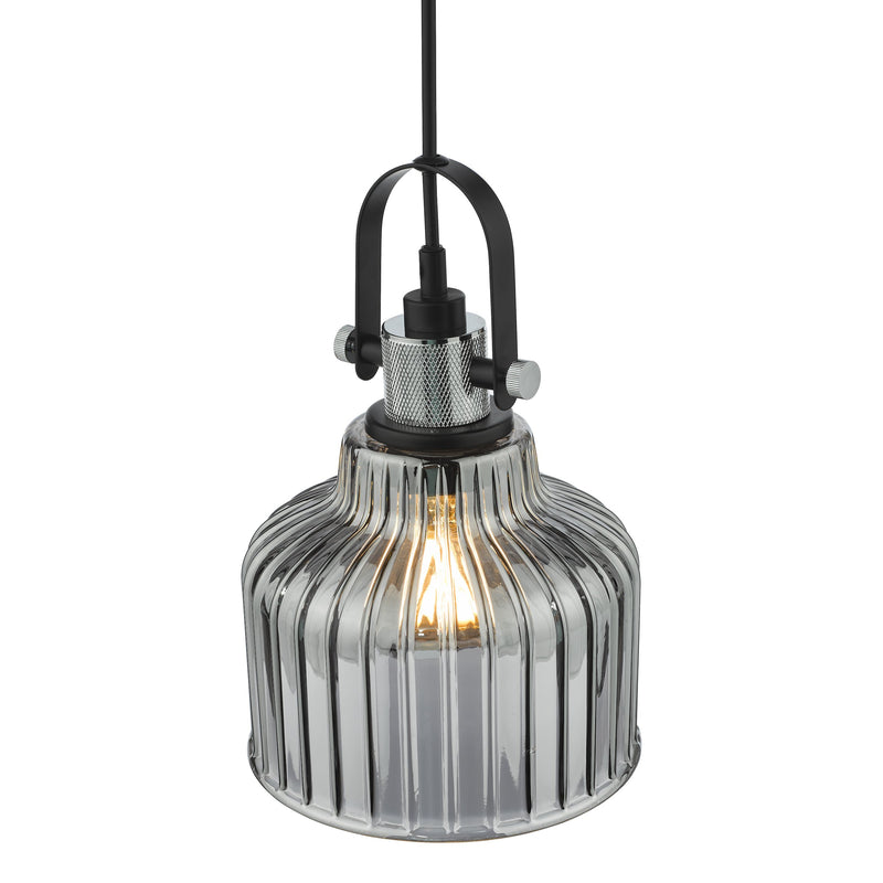 Load image into Gallery viewer, Dar Lighting RHO0110 Rhode Single Pendant Polished Chrome Smoked Glass - 37003
