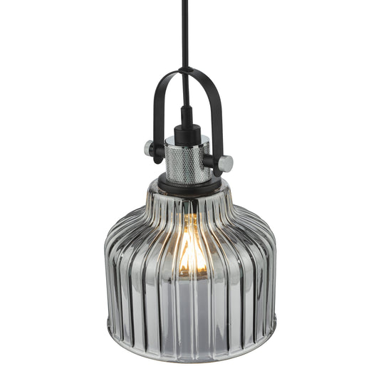 Dar Lighting RHO0110 Rhode Single Pendant Polished Chrome Smoked Glass - 37003