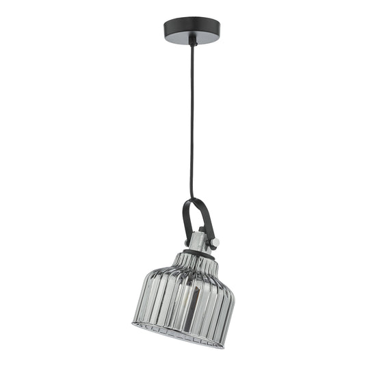 Dar Lighting RHO0110 Rhode Single Pendant Polished Chrome Smoked Glass - 37003
