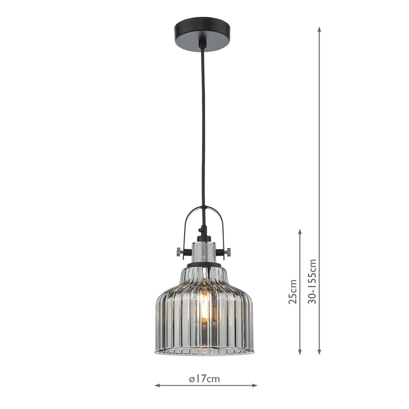 Load image into Gallery viewer, Dar Lighting RHO0110 Rhode Single Pendant Polished Chrome Smoked Glass - 37003
