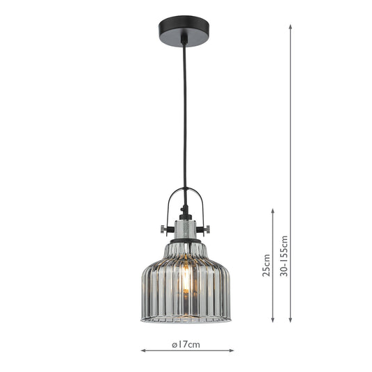 Dar Lighting RHO0110 Rhode Single Pendant Polished Chrome Smoked Glass - 37003