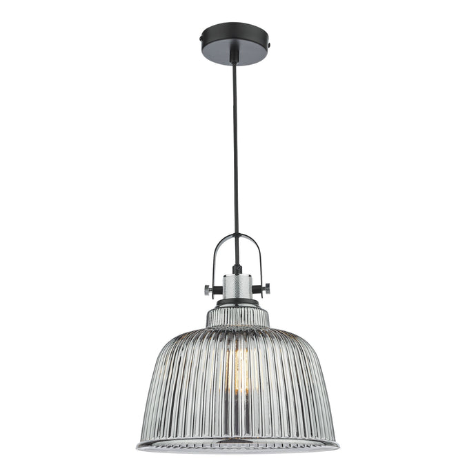 Dar Lighting RHO8610 Rhode Single Large Pendant Polished Chrome Smoked Glass - 37005