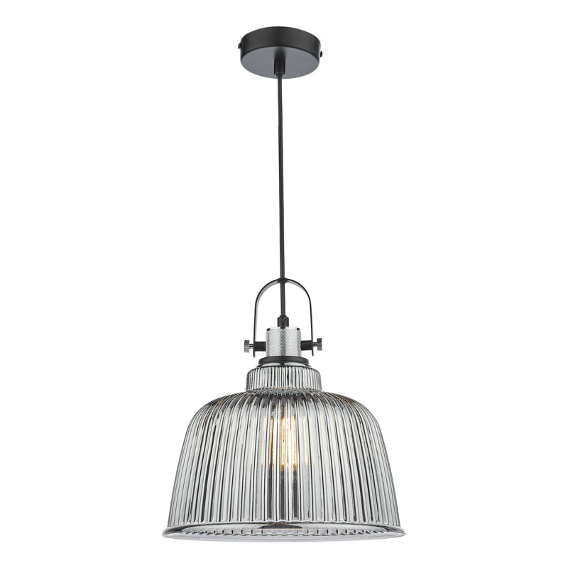 Load image into Gallery viewer, Dar Lighting RHO8610 Rhode Single Large Pendant Polished Chrome Smoked Glass - 37005
