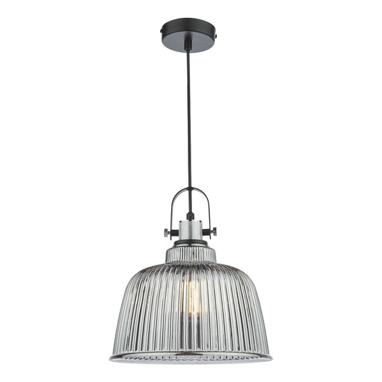 Dar Lighting RHO8610 Rhode Single Large Pendant Polished Chrome Smoked Glass - 37005