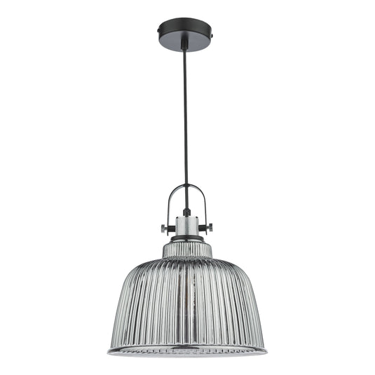Dar Lighting RHO8610 Rhode Single Large Pendant Polished Chrome Smoked Glass - 37005