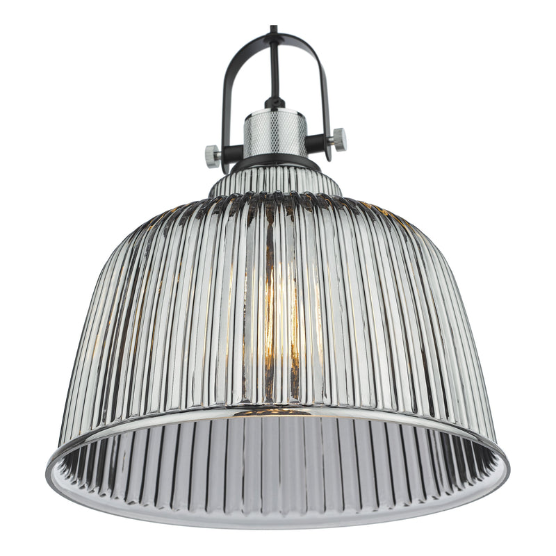 Load image into Gallery viewer, Dar Lighting RHO8610 Rhode Single Large Pendant Polished Chrome Smoked Glass - 37005
