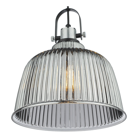 Dar Lighting RHO8610 Rhode Single Large Pendant Polished Chrome Smoked Glass - 37005
