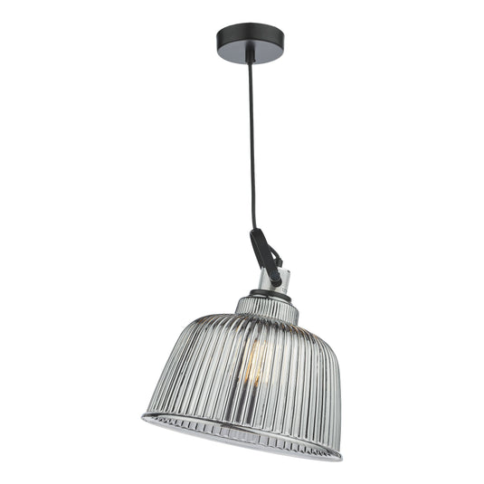 Dar Lighting RHO8610 Rhode Single Large Pendant Polished Chrome Smoked Glass - 37005