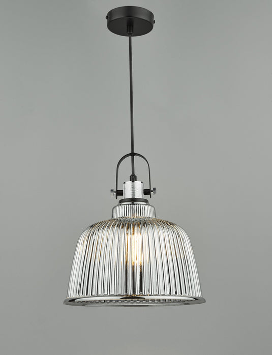 Dar Lighting RHO8610 Rhode Single Large Pendant Polished Chrome Smoked Glass - 37005
