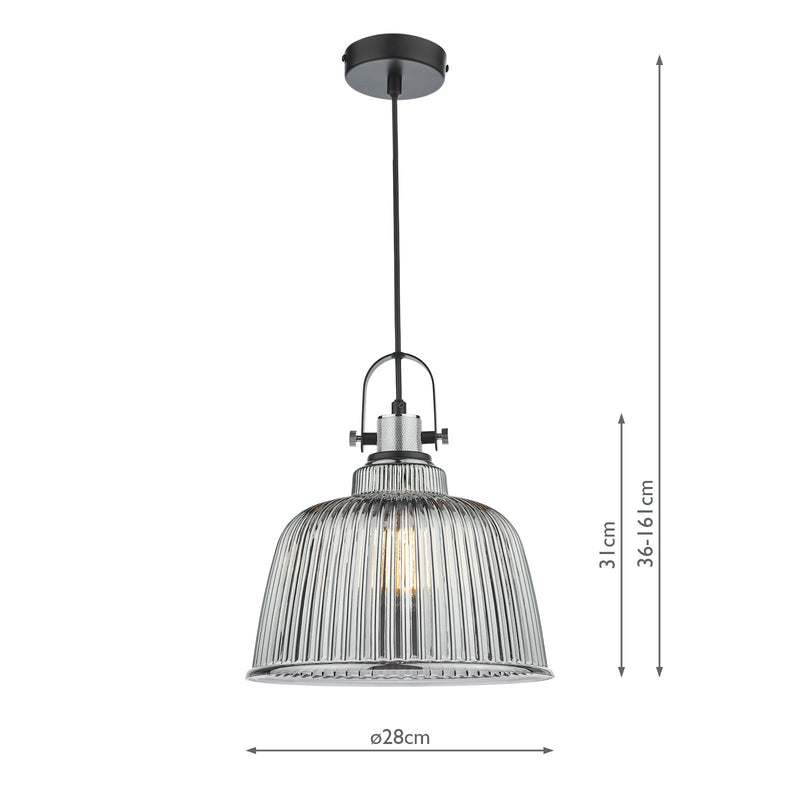 Load image into Gallery viewer, Dar Lighting RHO8610 Rhode Single Large Pendant Polished Chrome Smoked Glass - 37005
