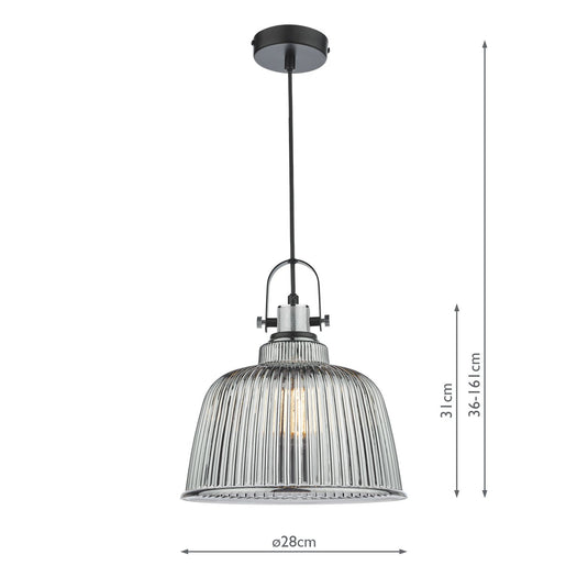 Dar Lighting RHO8610 Rhode Single Large Pendant Polished Chrome Smoked Glass - 37005