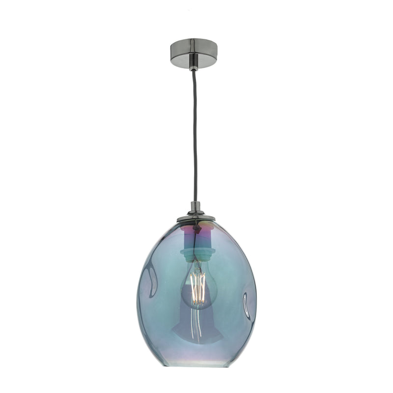 Load image into Gallery viewer, Dar Lighting ROG0155 Rogan 1lt Pendant Black &amp; Iridised Glass - 22599
